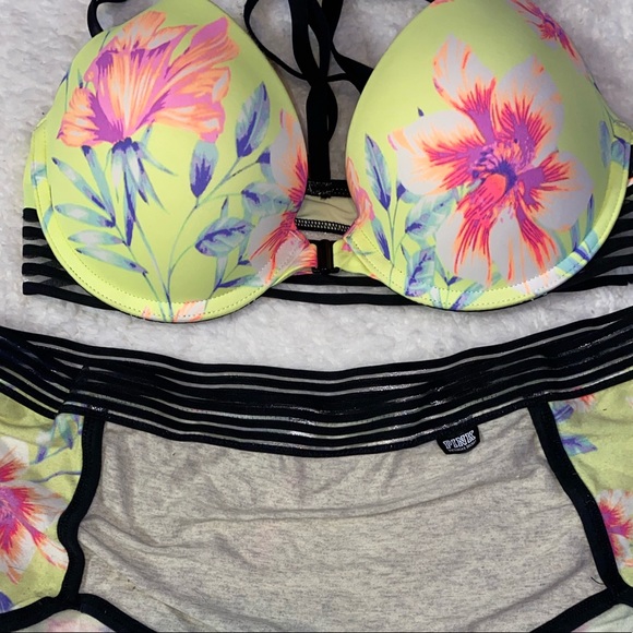 Pink Strappy Back Push Up Bra and BoyShort Set - Picture 4 of 5